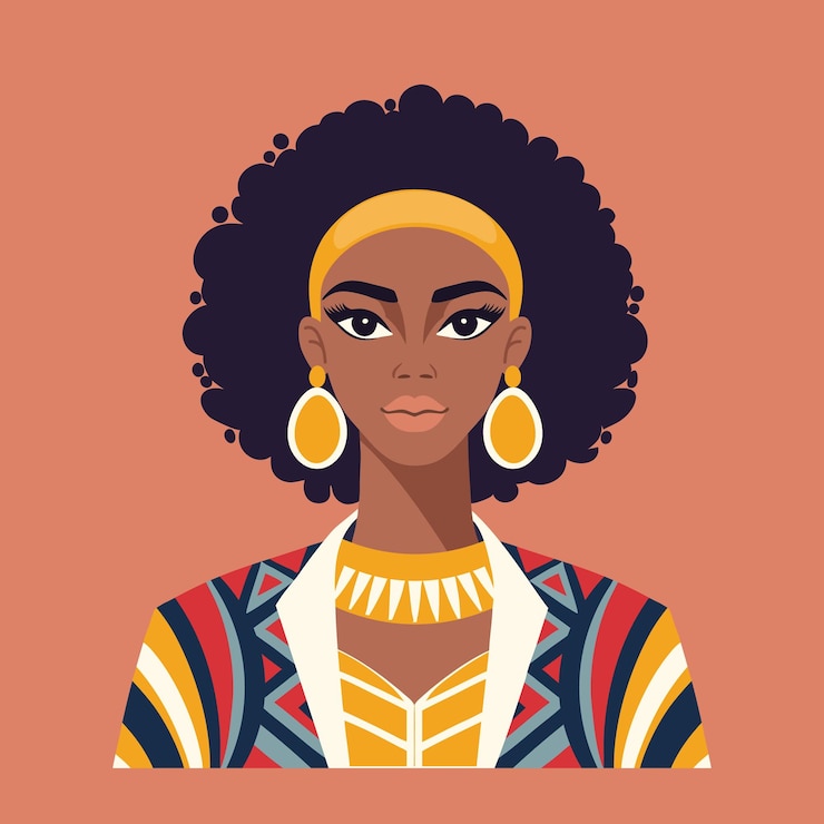 Vecteur portrait d'une belle femme africaine avec un afro et des vêtements traditionnels