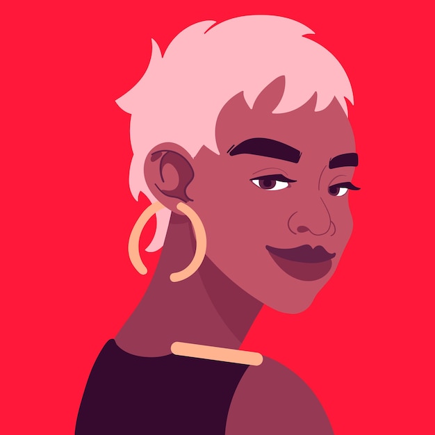 Vecteur portrait d'une belle femme africaine avec une courte coupe de cheveux blonde et de grandes boucles d'oreilles