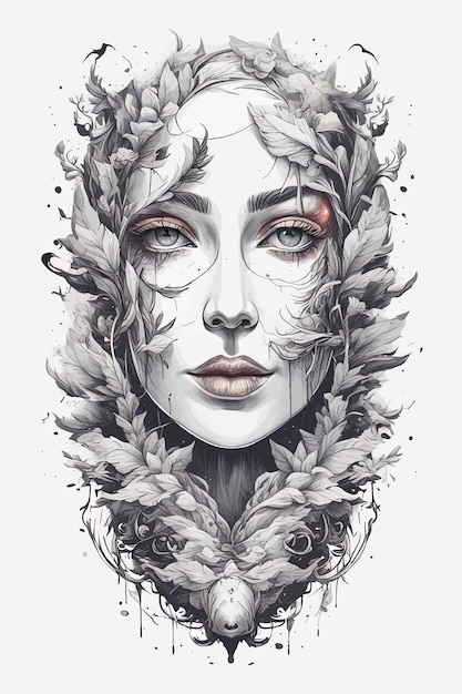 Portrait D'une Belle Femme Dans Une Couronne De Feuilles Illustration De Haute Qualitébelle Fille Avec De Longs