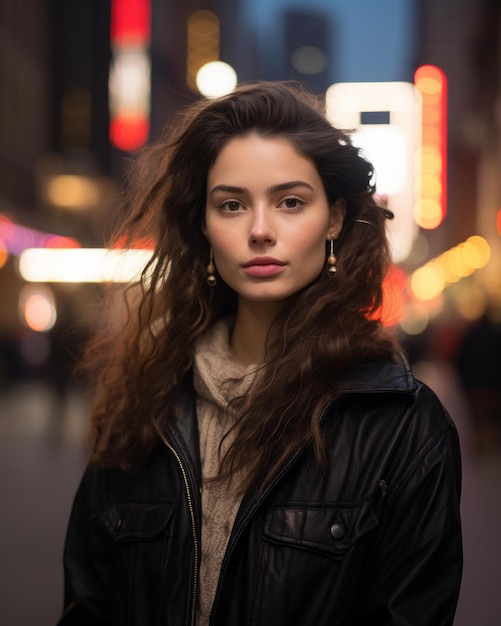 Vecteur portrait d'une belle femme à new york la nuit