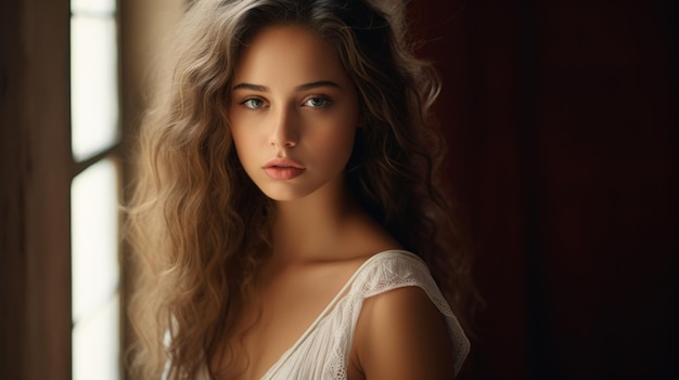 Vecteur portrait d'une belle jeune femme aux longs cheveux ondulés