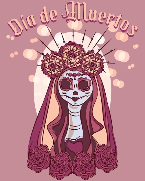 Portrait de Calavera Catrina. Crâne en sucre. Dia de los muertos. Le jour des morts. Dia de Muertos