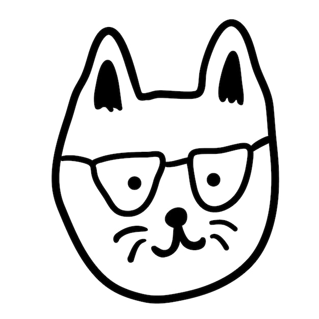 portrait de chat noir et blanc linéaire dans un objet de style vecteur doodle pour avatar de conception