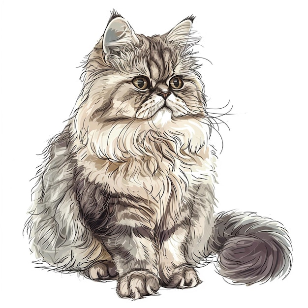 Portrait D'un Chat Persan Sur Un Fond Blanc Illustration Vectorielle