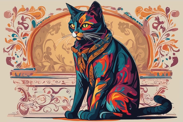 portrait d'un chatportrait d'un chat avec illustration vectorielle de motifs colorés