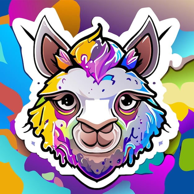 Portrait de chèvre dans le style pop art couleurs volantes expression dessinée à la main autocollant de dessin animé plat élégant