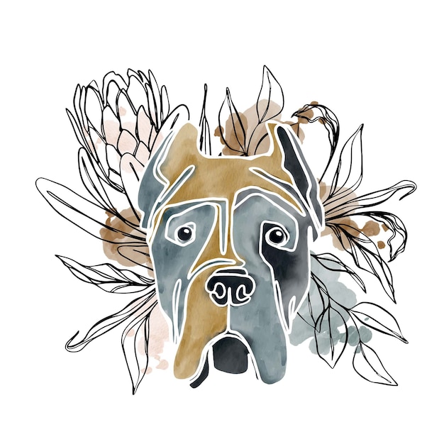 Portrait de chien aquarelle abstraite avec éléments floraux d'art en ligne