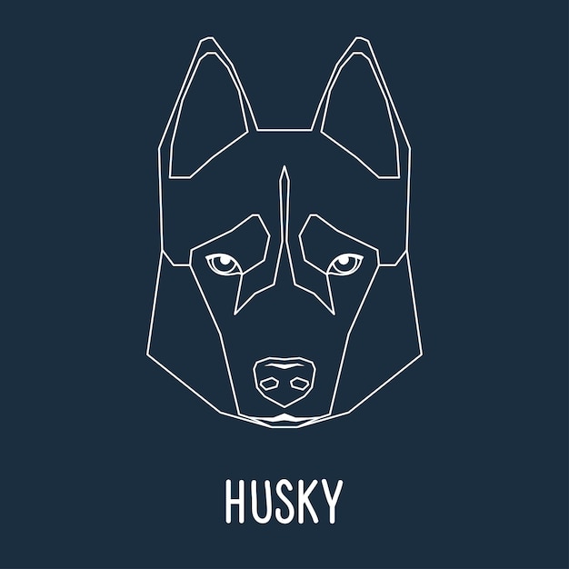 Portrait De Chien Husky Dessiné En Une Ligne Continue Isolée Sur Un Fond Sombre élégant Pour Une Utilisation Dans La Conception De Cartes, Invitations, Affiches, Bannières, Pancartes, Couverture De Panneau D'affichage