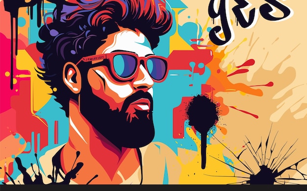 Un portrait coloré d'un homme avec des lunettes de soleil