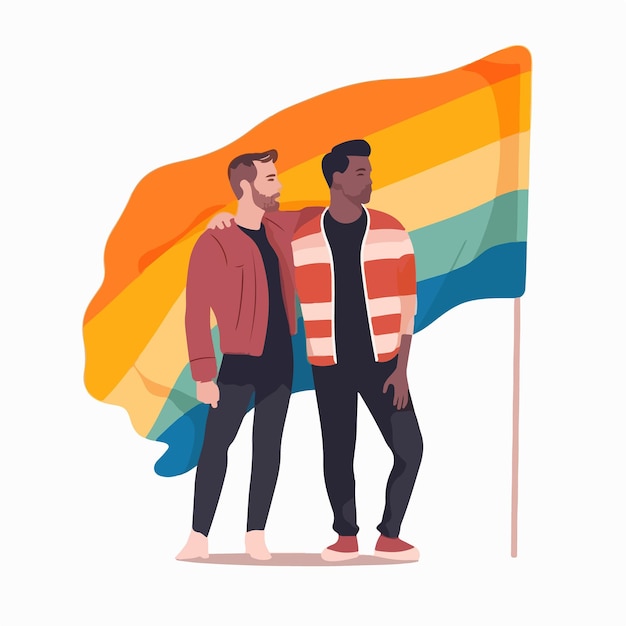 Un Portrait De Couple Gay Avec Un Drapeau Arc-en-ciel Le Concept De Lgbtq Illustration D'un Couple D'hommes