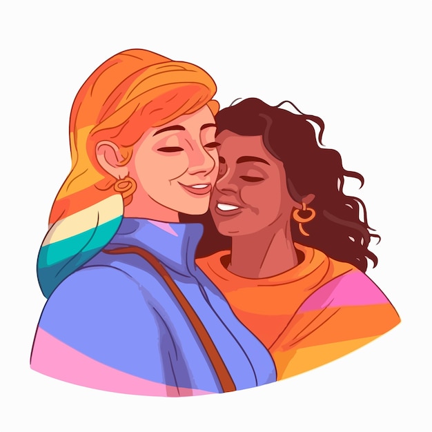 Un Portrait De Couple Lesbien Avec Un Drapeau Arc-en-ciel Le Concept De Lgbtq Illustration D'un Couple