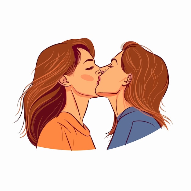 Vecteur un portrait de couple lesbien avec un drapeau arc-en-ciel le concept de lgbtq