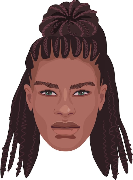 Portrait détaillé d'un bel homme africain avec de longs dreadlocks et tresses à la mode. Avatar réaliste.