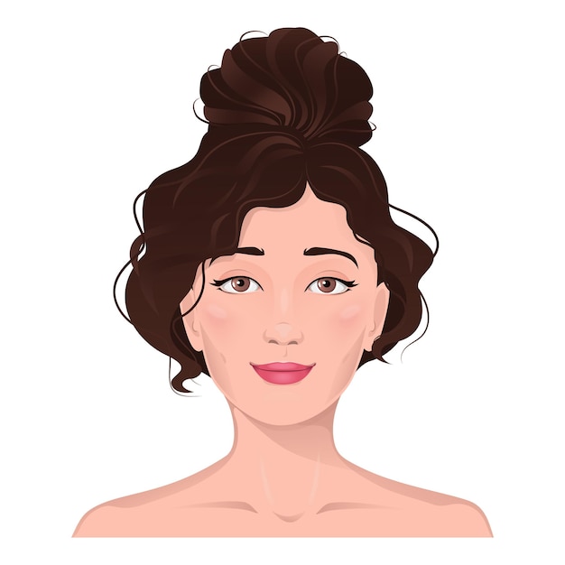 Portrait du visage de femmes aux cheveux bruns Expression faciale avec illustration de gestes souriants