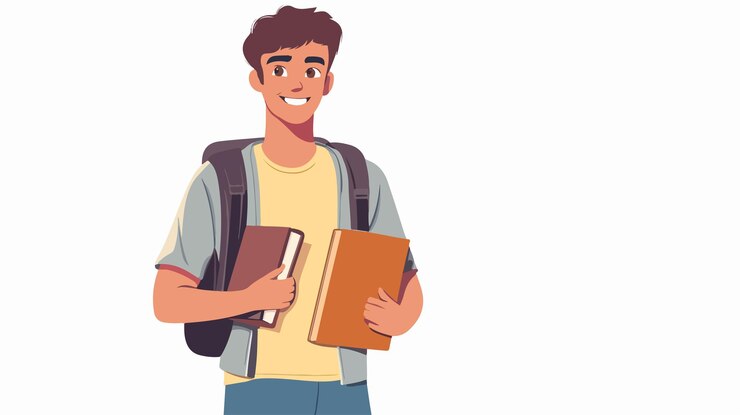 Vecteur portrait d'un étudiant souriant tenant des livres