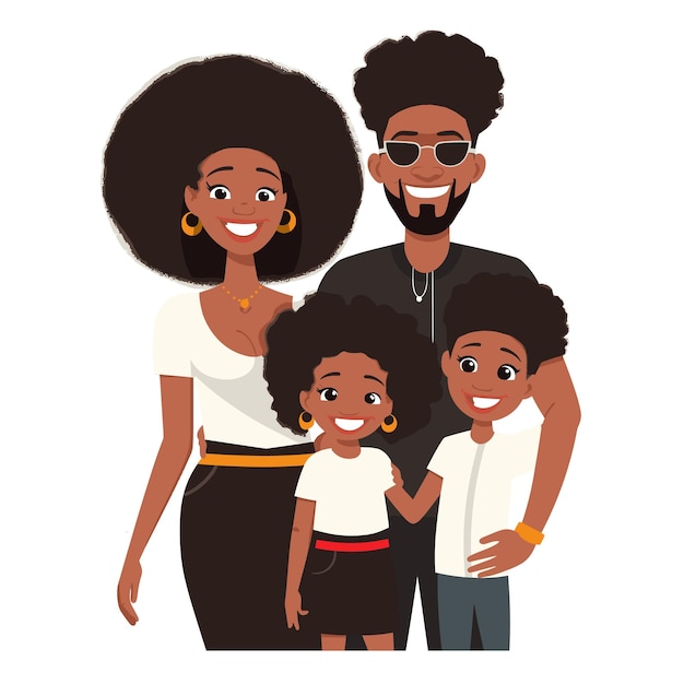 Vecteur portrait de famille afro-américain mettant en vedette des parents enfants souriants ensemble mère père