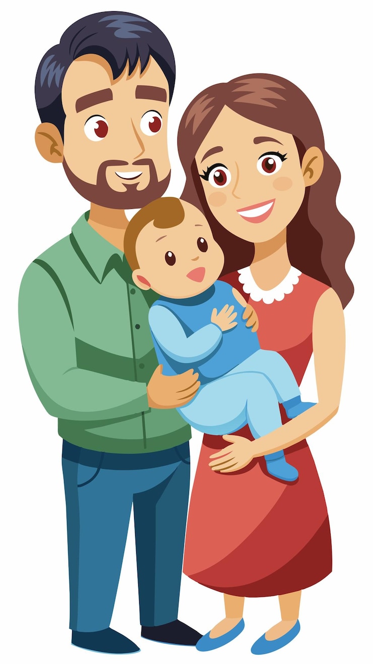 Vecteur un portrait de famille d'un homme et d'une femme avec un bébé