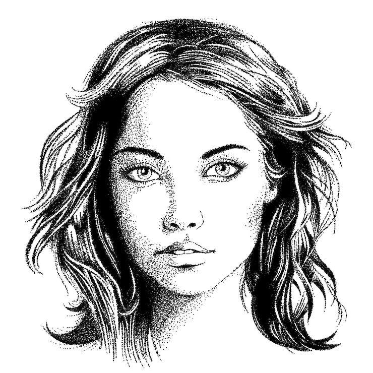 Vecteur portrait féminin en noir et blanc
