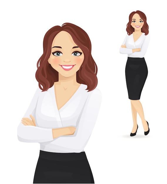 Portrait de femme d'affaires élégante avec les bras croisés illustration vectorielle isolé