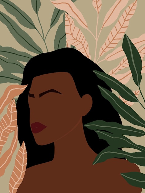 Portrait de femme afro-américaine moderne dans un style bohème minimal Affiche féminine abstraite à la mode