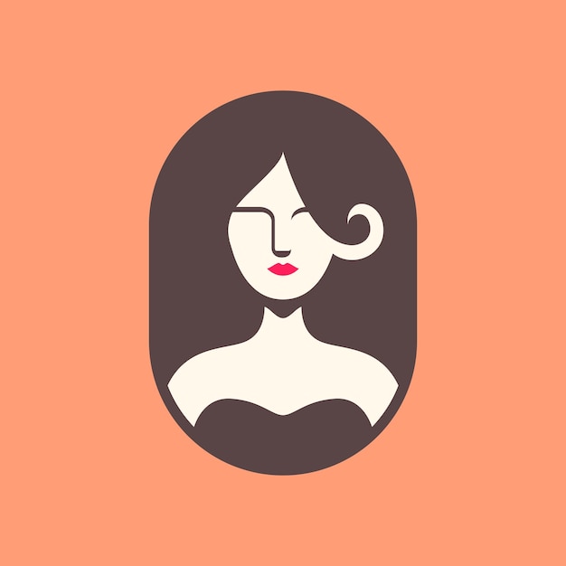 Portrait De Femme Beauté Cheveux Longs Forme Arrondie Féminine Personnage De Mascotte Dessin Animé Logo Coloré Design Icône Vectorielle Illustration