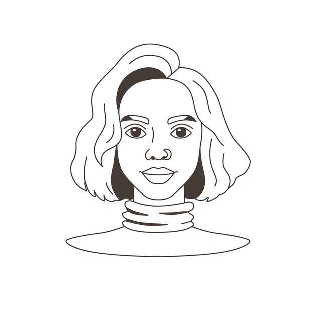 Vecteur portrait de femme dans le style de griffon dessiné à la main avatar du visage de la fille tête dessin de lignes de contour pour la conception illustration vectorielle isolée d'icône simple