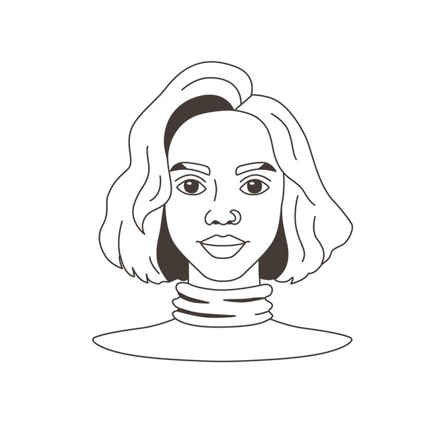 Portrait De Femme Dans Le Style De Griffon Dessiné à La Main Avatar Du Visage De La Fille Tête Dessin De Lignes De Contour Pour La Conception Illustration Vectorielle Isolée D'icône Simple