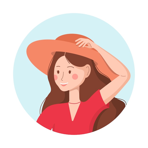 Portrait De Femme Européenne Heureuse Dans Un Style Plat Avatar D'une Jeune Femme Illustration Vectorielle Mignon