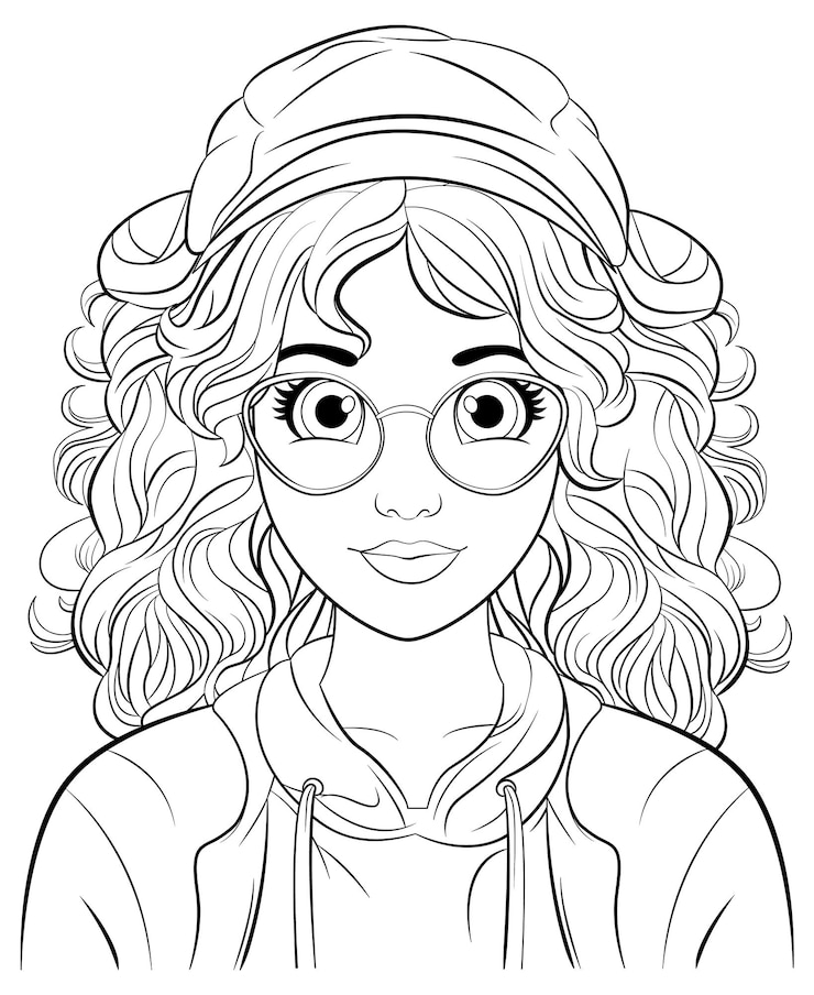 Vecteur portrait d'une femme portant un chapeau et des lunettes