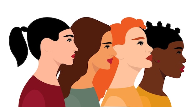 Portrait de femmes en vecteur isolé design plat profil