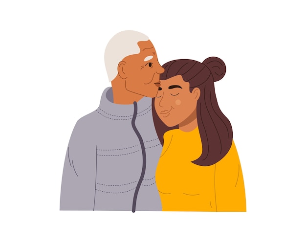 Vecteur portrait d'une fille adolescente et de son père âgé aux cheveux gris bonne famille afro-américaine noire