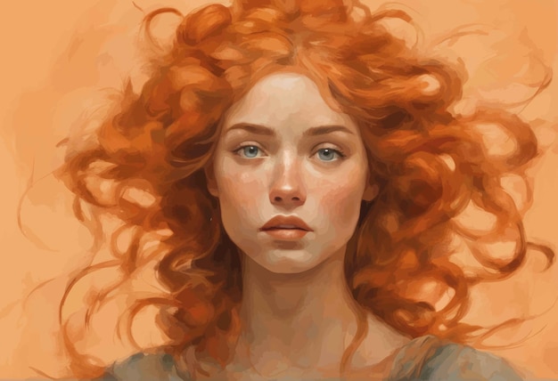 Vecteur portrait d'une fille aux cheveux roux avec des cheveux roux portrait d' une fille aux cheveux rouges avec des cheveux rouges beau visage de femme