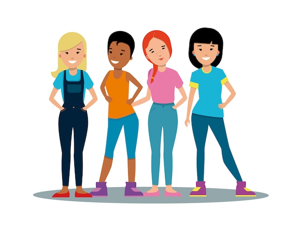 Portrait de filles multiethniques souriantes