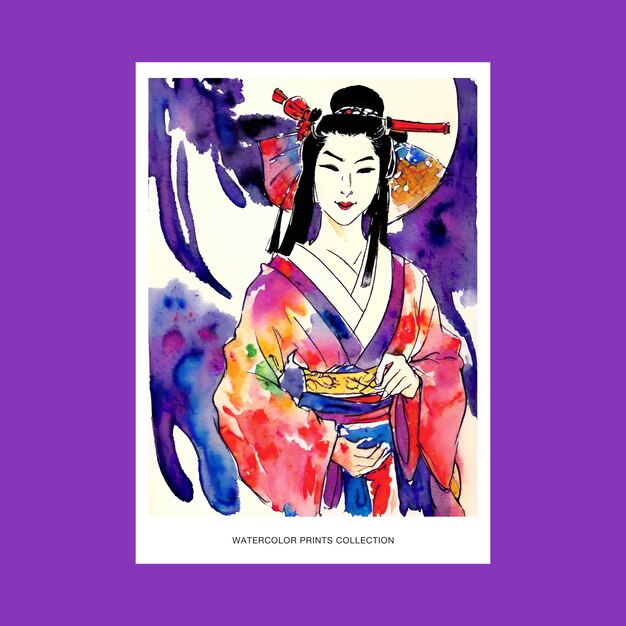Vecteur portrait de geisha à l'aquarelle