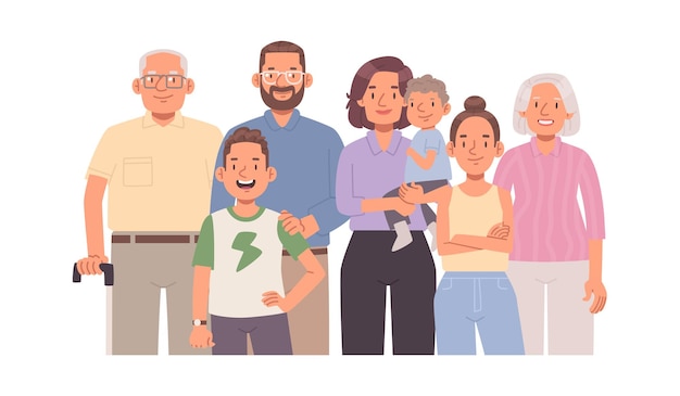 Portrait d'une grande famille heureuse sur un fond blanc _ai_generated