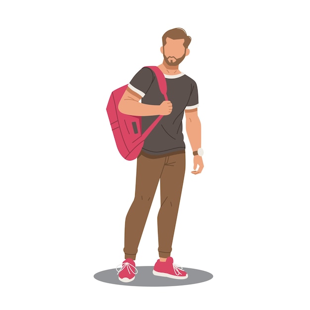 portrait d'un homme debout tenant un sac rouge illustration de conception plate