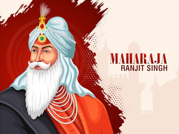 Portrait d'illustration vectorielle d'un fondateur et chef de la conception de la bannière de l'Empire sikh Ranjit Singh
