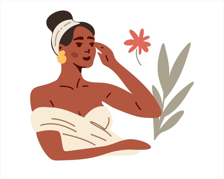 Vecteur portrait d'une jeune et belle femme afro-américaine faisant un massage facial soin de la peau