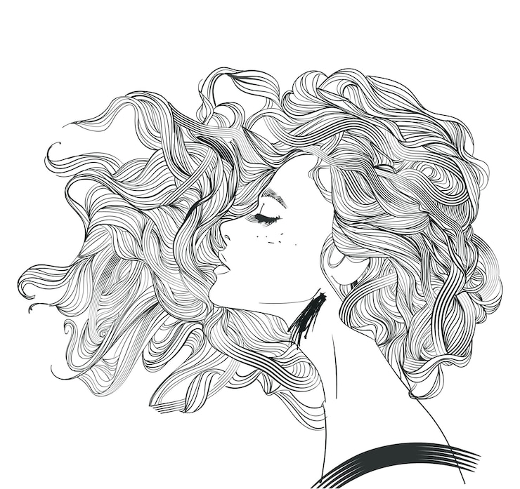 Vecteur portrait de jeune femme aux cheveux longs