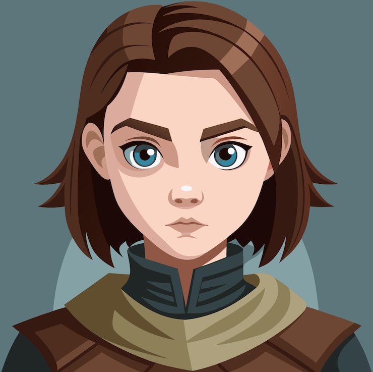 Vecteur portrait de jeune femme dessin animé expression sérieuse cheveux bruns yeux bleus