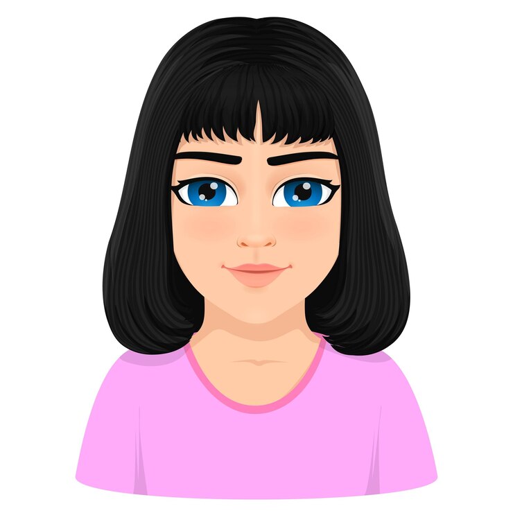 Vecteur portrait d'une jeune fille aux cheveux noirs