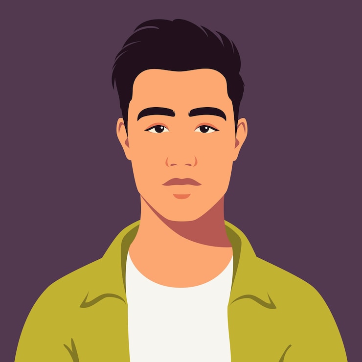 Vecteur portrait de jeune homme asiatique plein visage