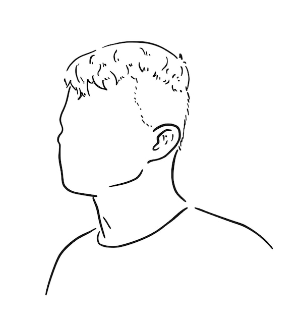 Vecteur portrait d'un jeune homme aux cheveux courts avec une coloration de dessin animé linéaire doodle tshirt