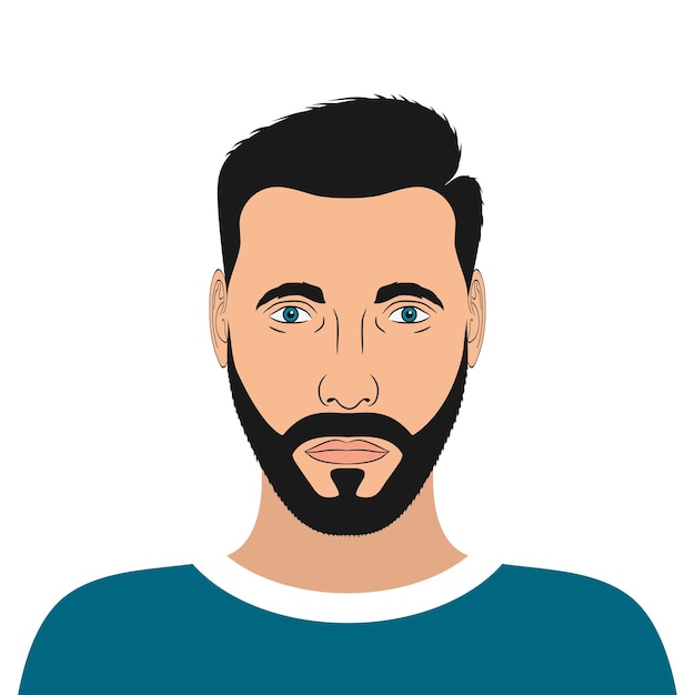 Portrait d'un jeune homme avec barbe et coiffure. Avatar masculin. Illustration vectorielle.