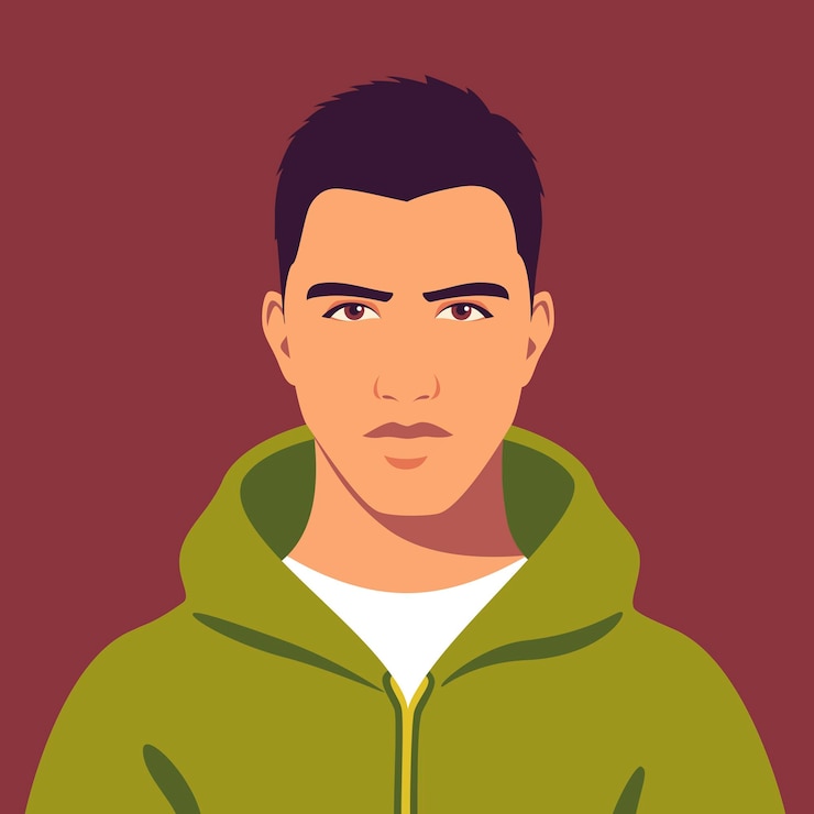 Vecteur portrait, de, jeune homme, plein visage