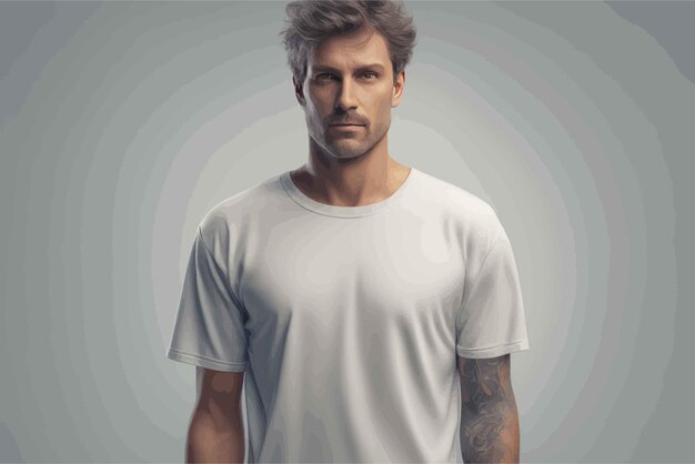 Vecteur portrait d'un jeune homme avec un t-shirt blanc en chemise blanche debout sur fond gris regardant la caméra