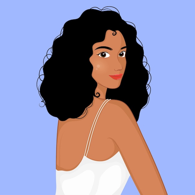Portrait de jeune jolie femme africaine aux cheveux bouclés foncés soins de la peau nature beauté maquillage concept