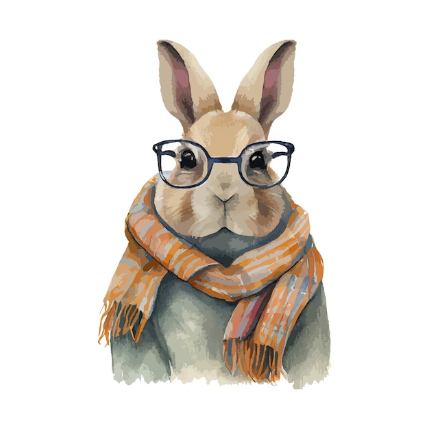 Portrait de lapin avec aquarelle de tissu de mode isolé sur fond blanc Illustration vectorielle de personnage animal mignon