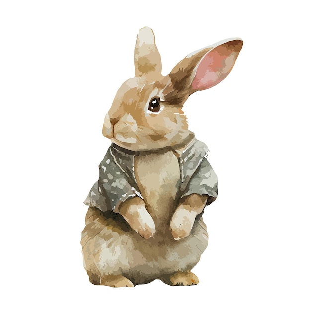 Portrait De Lapin Avec Aquarelle De Tissu De Mode Isolé Sur Fond Blanc Illustration Vectorielle De Personnage Animal Mignon