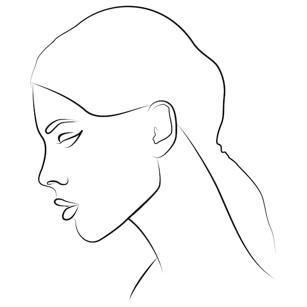 Portrait Une Ligne De Visage Esquisse Linéaire Continue Minimaliste D'un Visage Féminin